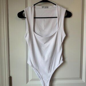 ZARA SQUARE NECK POLYAMIDE BODYSUIT WHITE